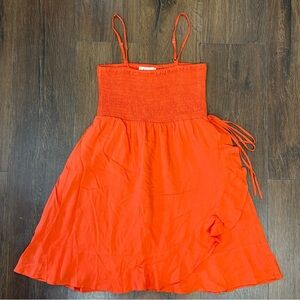 Peach Love California Bright Orange Smocked Mini Dress